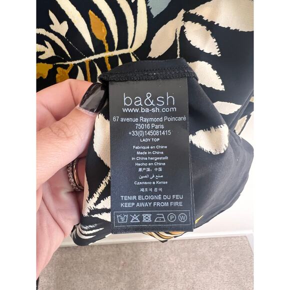 Ba&sh Cross 3/4 Sleeve V-Neck Blouse Black W/ Multicolored Leaf Print XS / US 2 - Picture 7 of 10